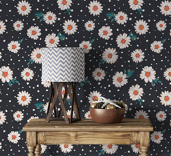 black-daisy-design-Singular design large mural-thumb