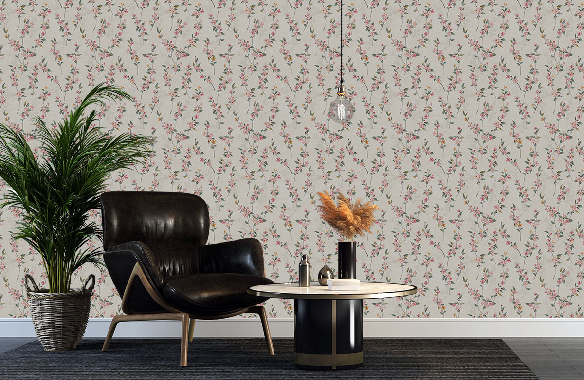 beige-lily-design-Singular design large mural-with-chair