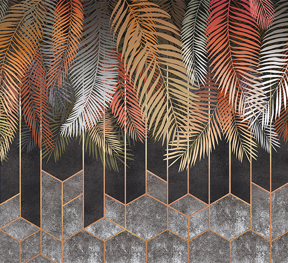 multicoloured-palm-leaves-with-geometric-design-murals-thumb