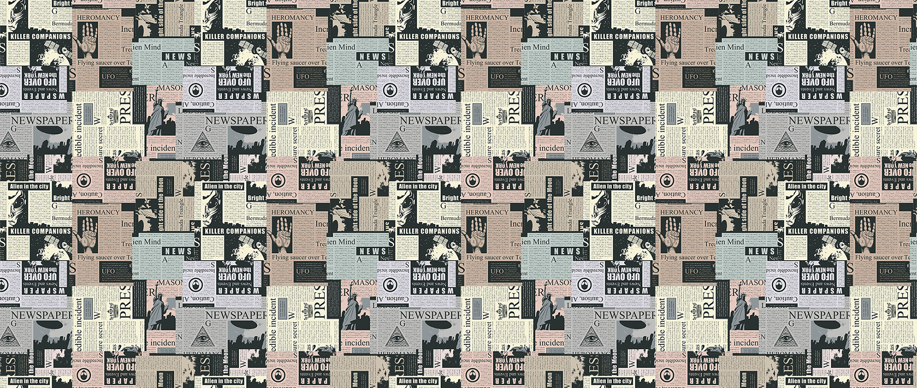grey-newspaper-design-Seamless design repeat pattern wallpaper-in-wide-room