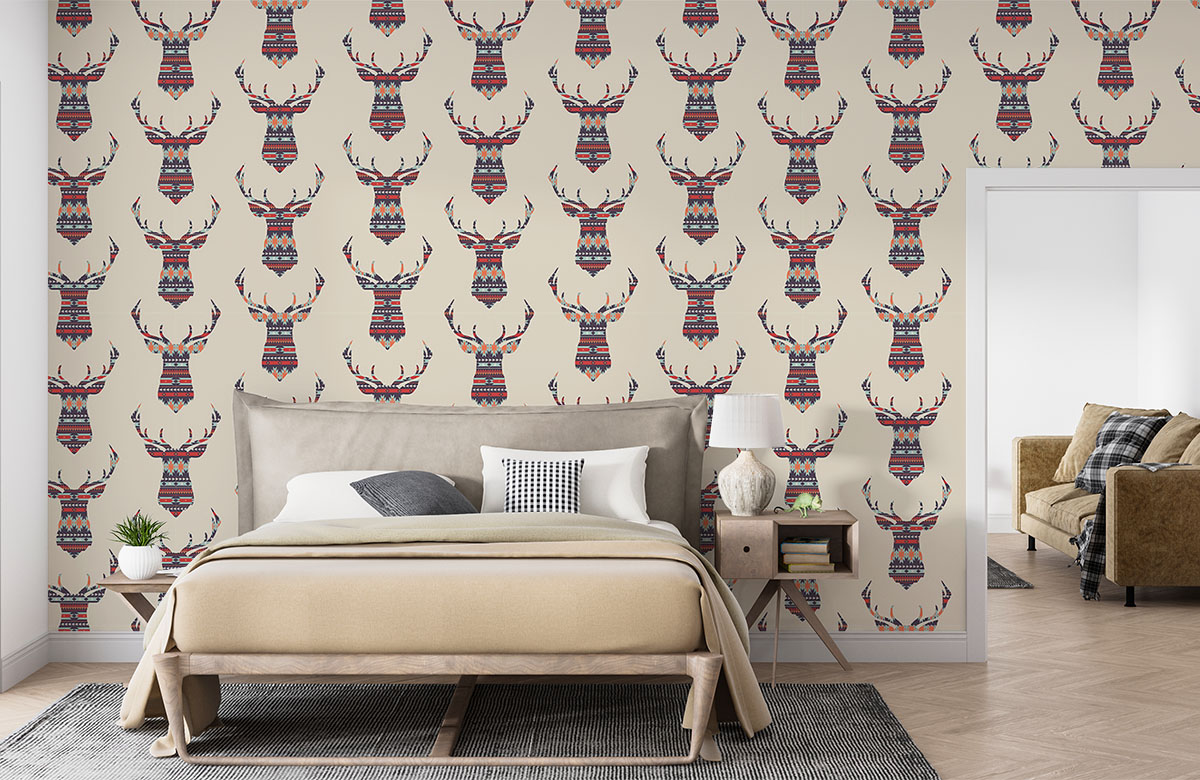 reindeer-ethnic-ikat-pattern-wallpapers-in-front-of-bed