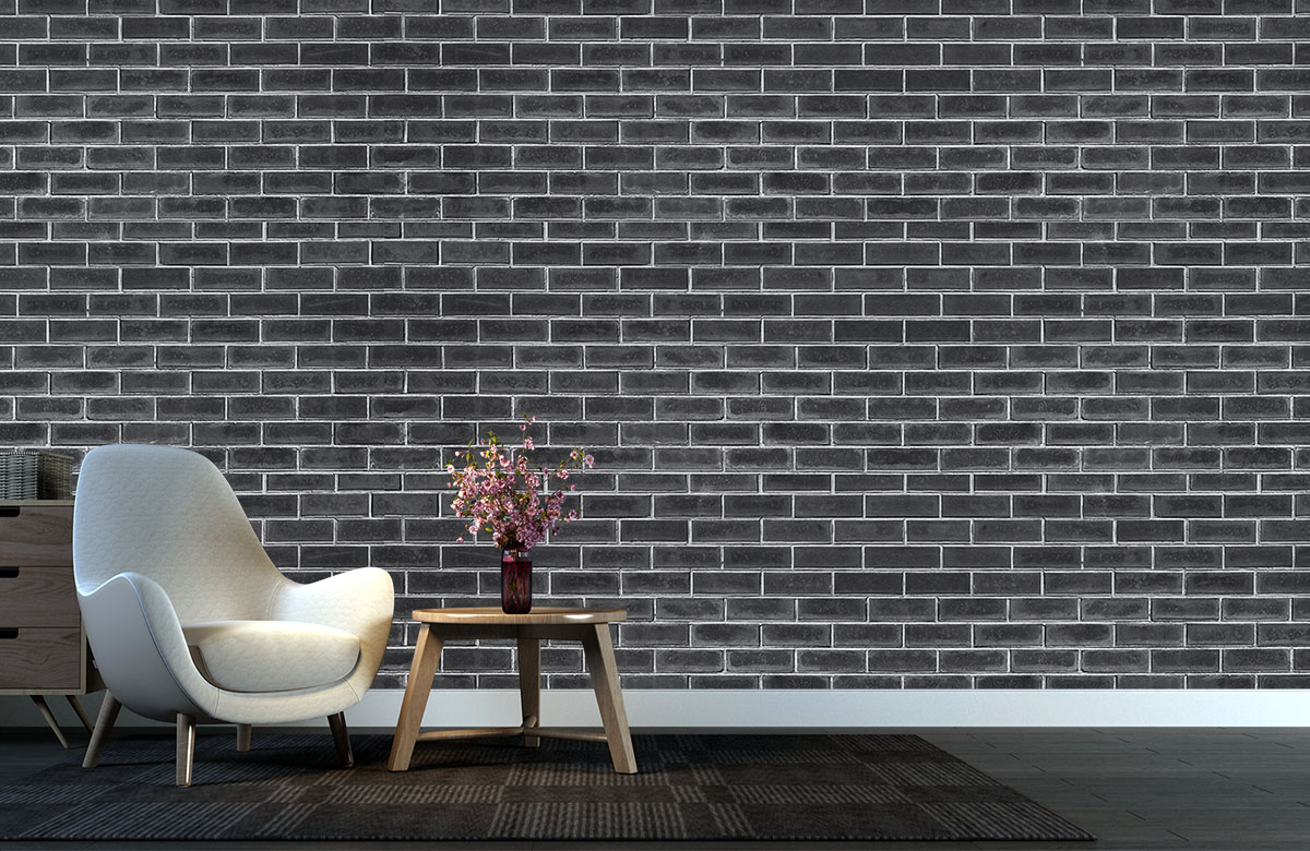 black-brick-design-Singular design large mural-with-chair
