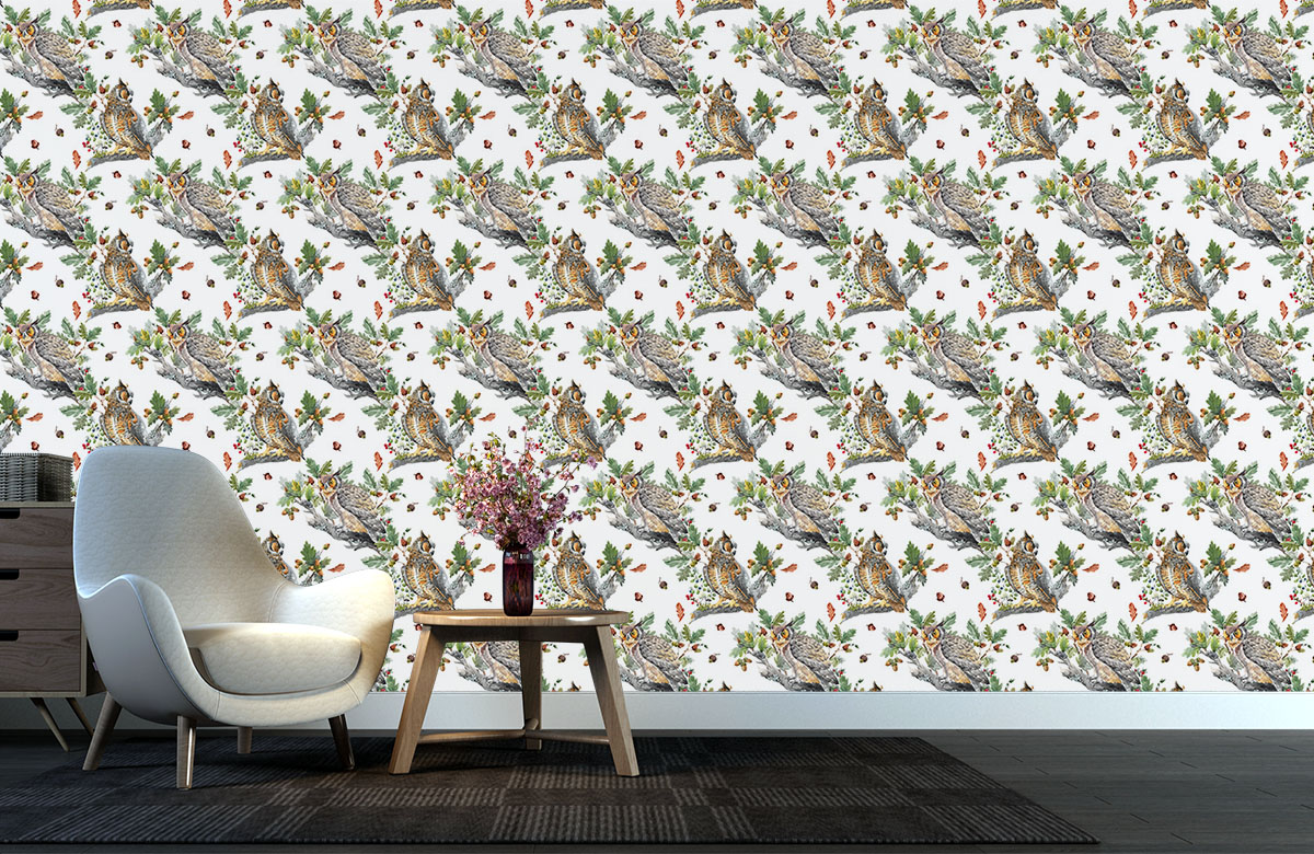 white-birds-design-Seamless design repeat pattern wallpaper-with-chair