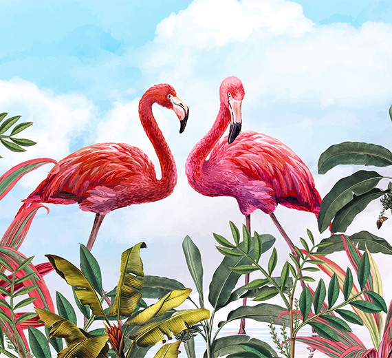 blue-flamingos-design-Singular design large mural-thumb