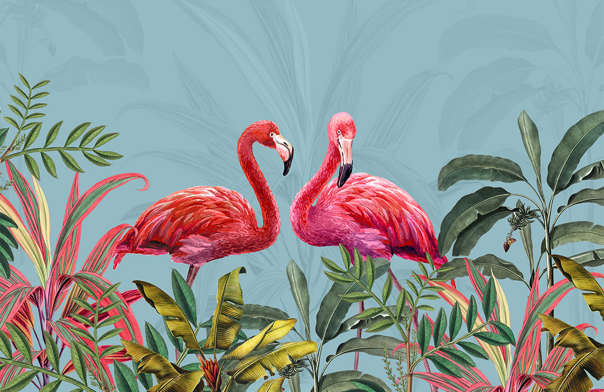 flamingos-in-tropical-forest