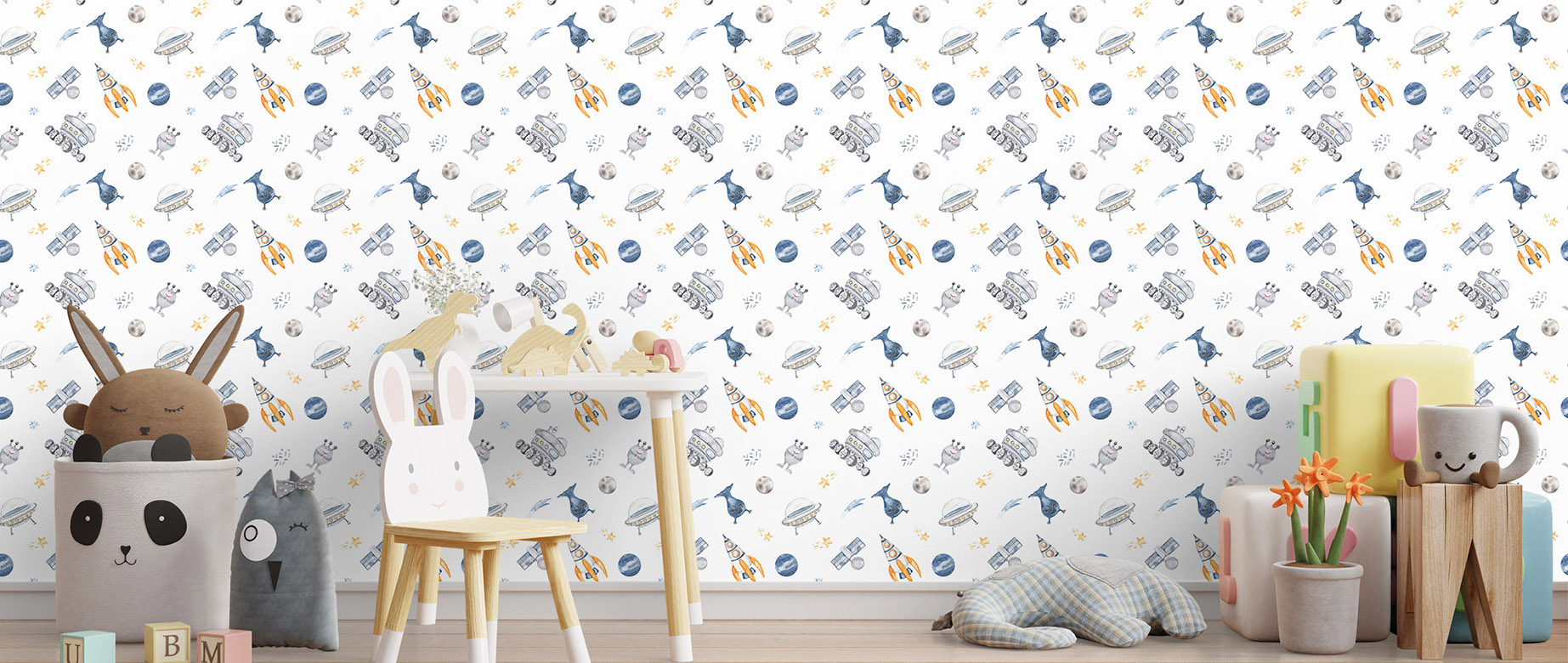 white-fun-design-Seamless design repeat pattern wallpaper-in-wide-room