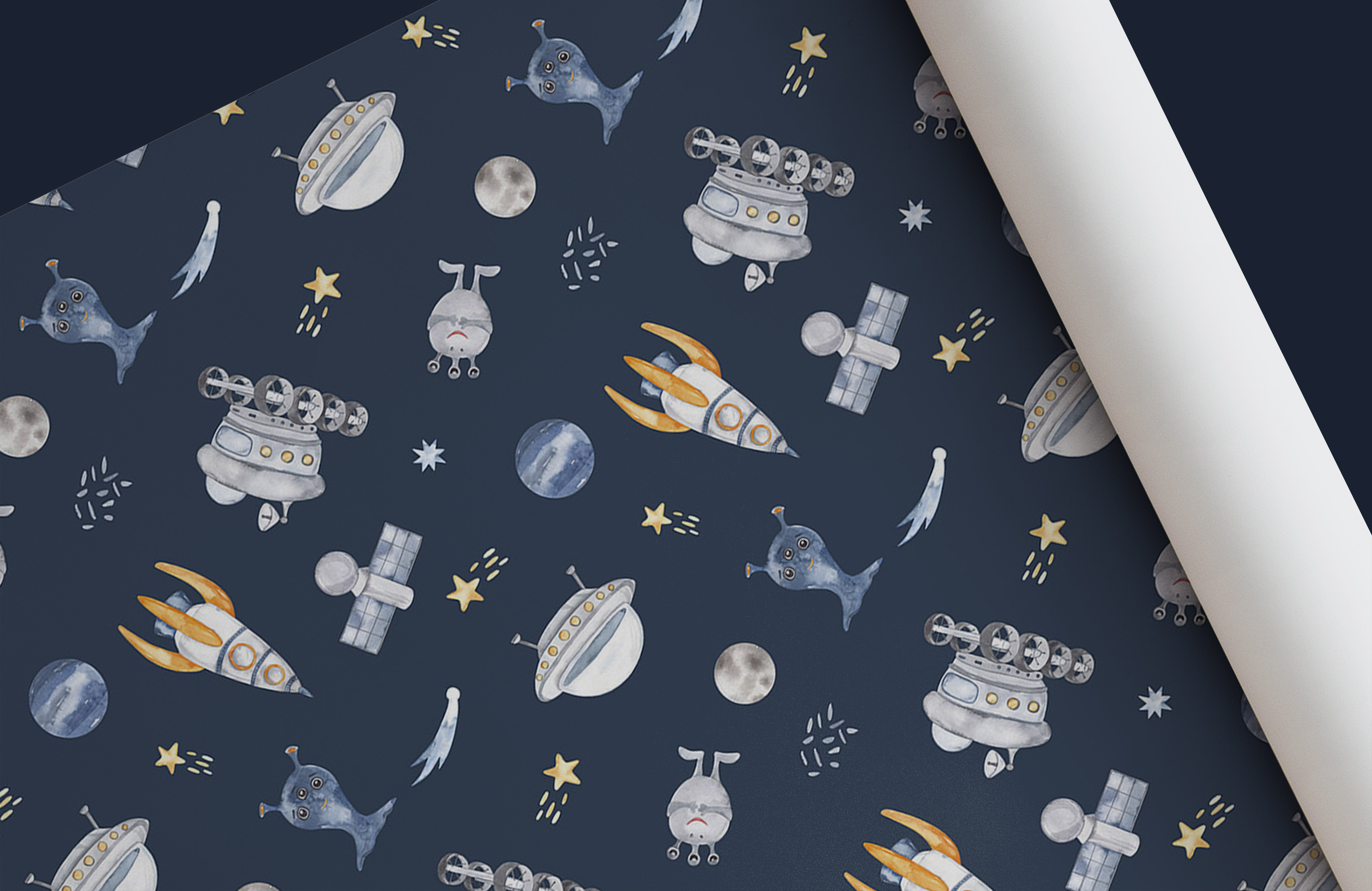 blue-planets-design-Seamless design repeat pattern wallpaper-roll