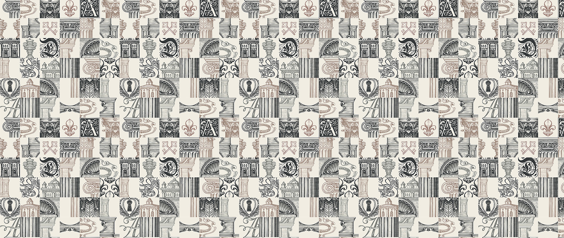 white-square-design-Seamless design repeat pattern wallpaper-in-wide-room