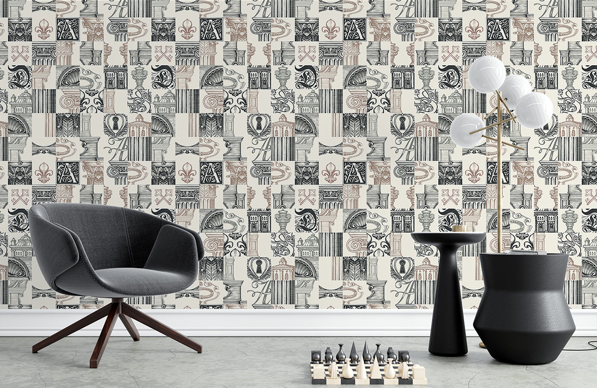 white-square-design-Seamless design repeat pattern wallpaper-with-chair