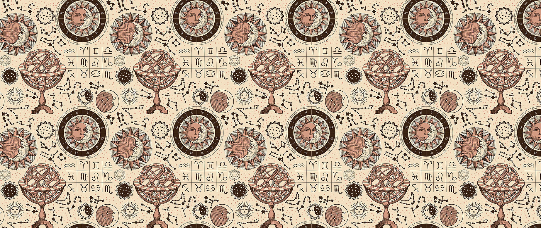 beige-zodiac-design-Seamless design repeat pattern wallpaper-in-wide-room