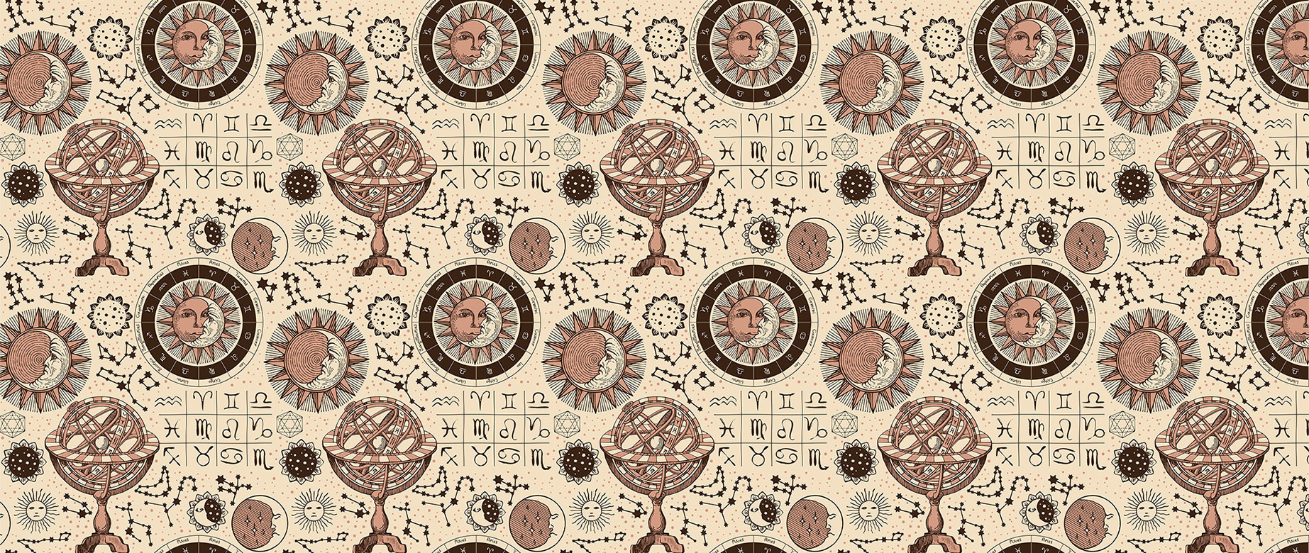beige-zodiac-design-Seamless design repeat pattern wallpaper-in-wide-room