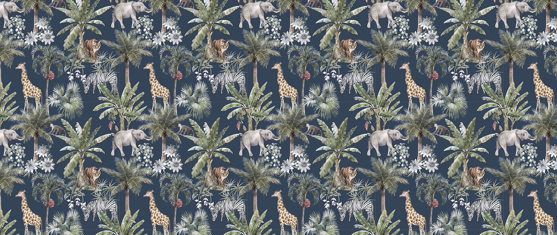 elephant-tiger-giraffe-trees-wallpaper-seamless-repeat-view