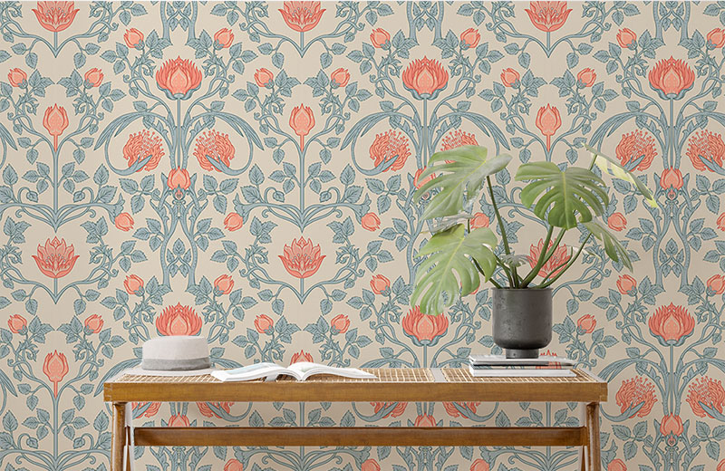 flowers-on-artistic-plant-wallpaper-with-side-table