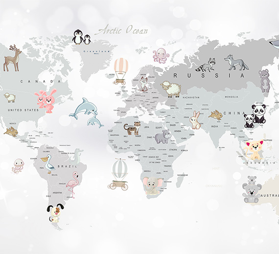 white-world map-design-Singular design large mural-thumb