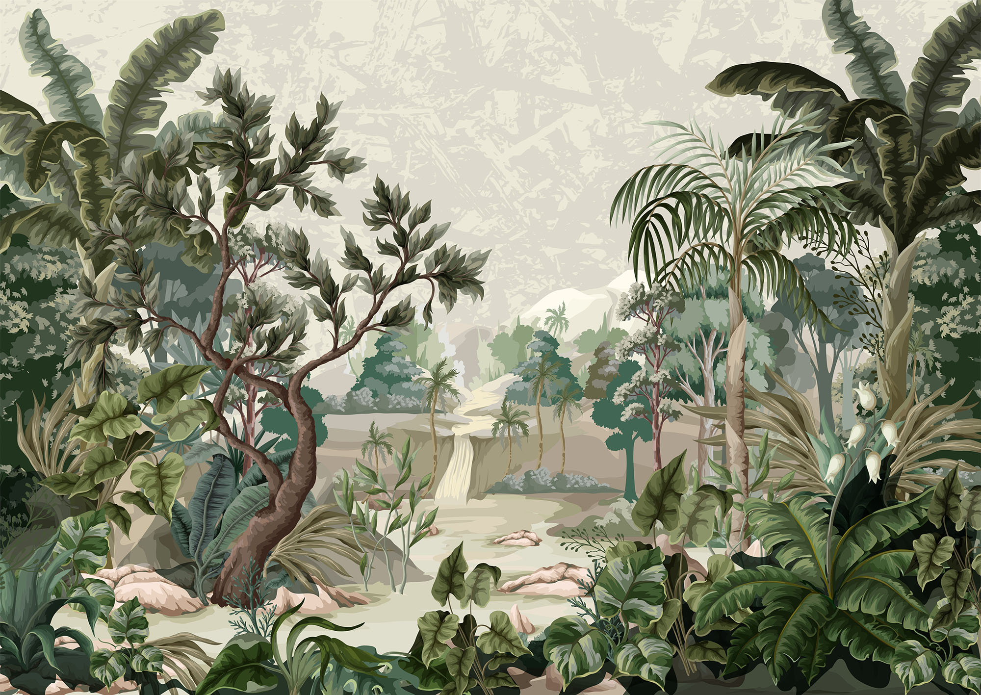Buy Retro Tropical Scenic Wallpaper Jungle Forest Wall Mural Online in  India  Etsy