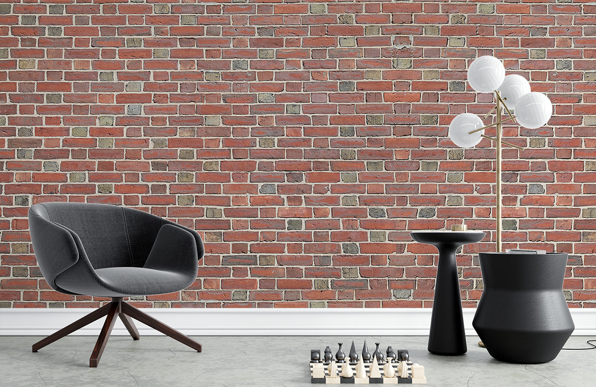 red-brick-design-Singular design large mural-with-chair