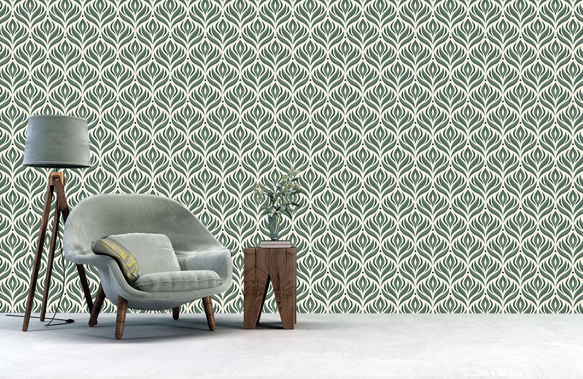 green-flower-design-Seamless design repeat pattern wallpaper-with-chair