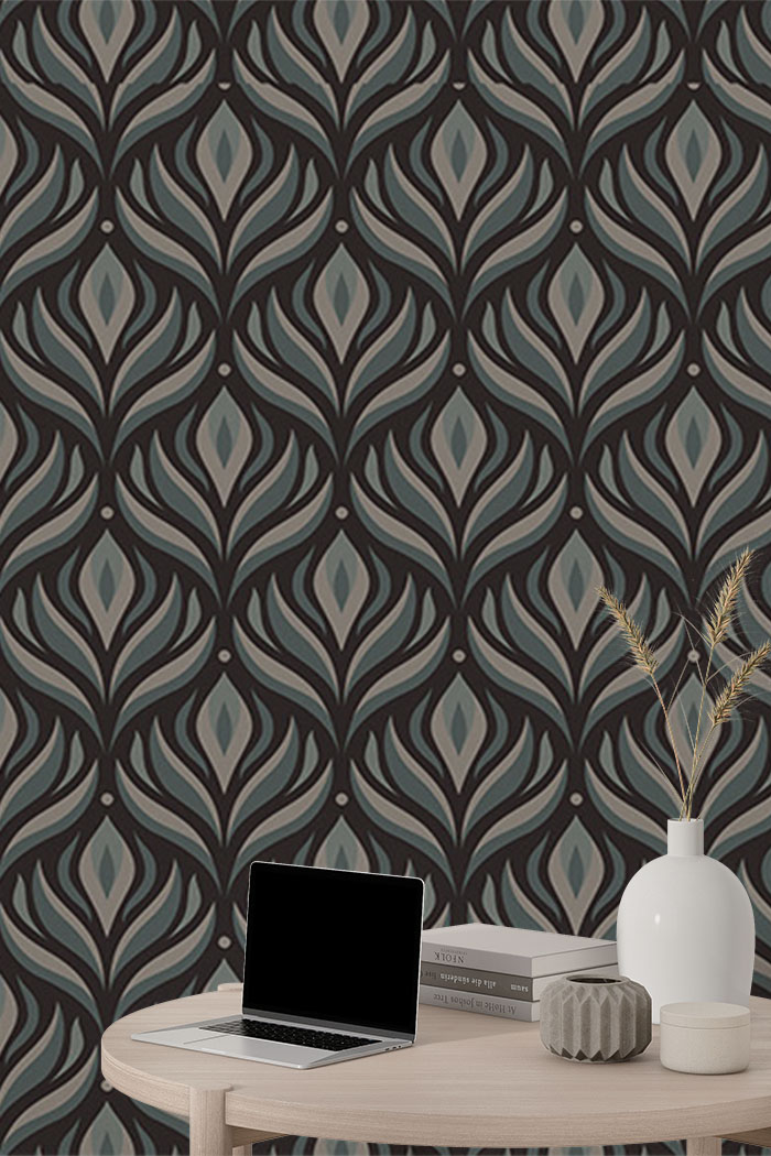 grey-bud-Seamless design repeat pattern wallpaper-with-side-table
