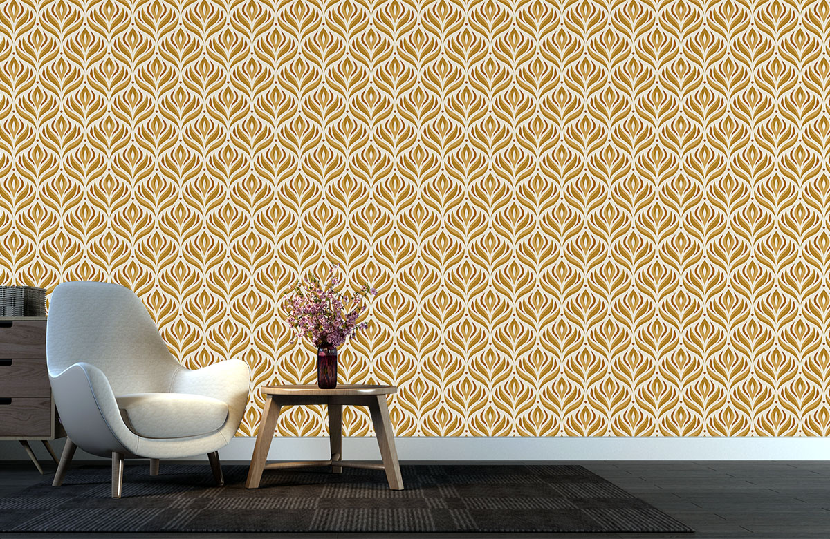 golden-leaves-design-Seamless design repeat pattern wallpaper-with-chair