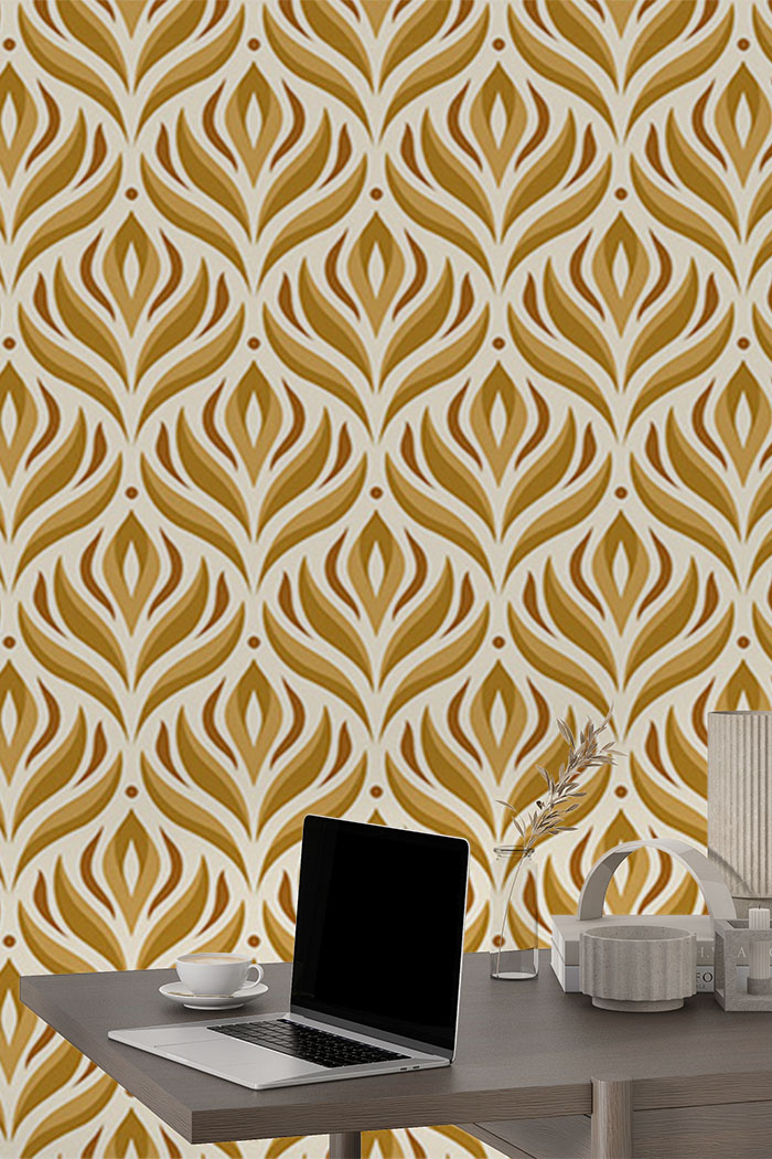 golden-leaves-Seamless design repeat pattern wallpaper-with-side-table
