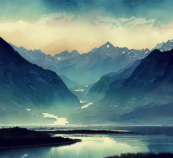 cold-lake-at-evening-with-tall-mountains-murals-thumb