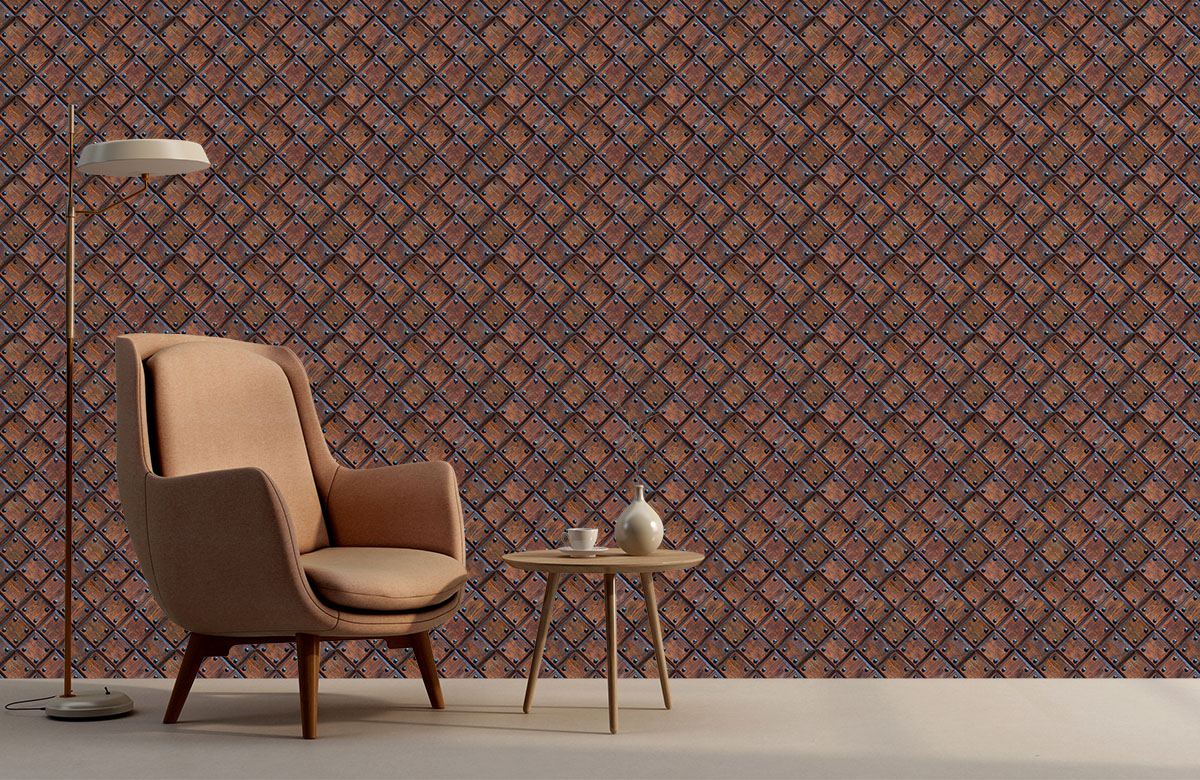 brown-wood-design-Singular design large mural-with-chair
