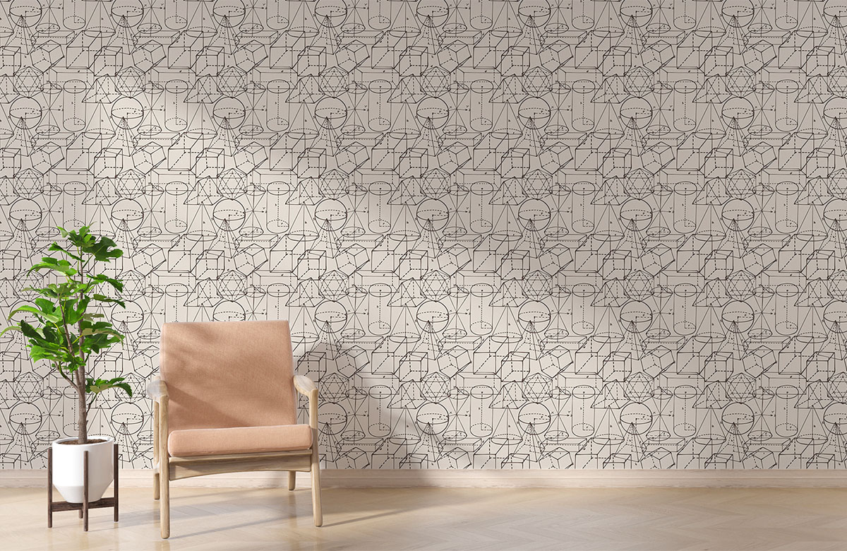 beige-geometry-design-Seamless design repeat pattern wallpaper-with-chair