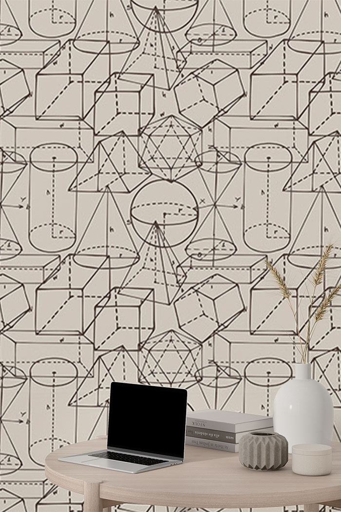 beige-geometry-Seamless design repeat pattern wallpaper-with-side-table