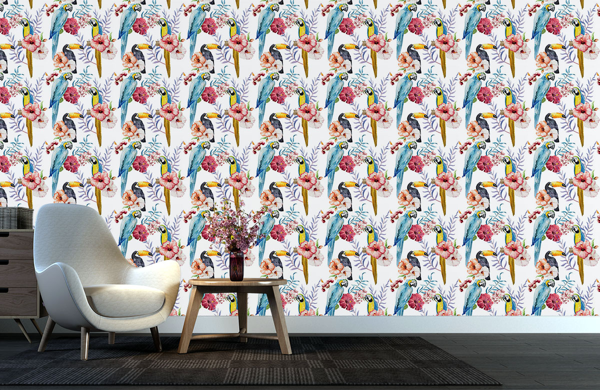 white-birds-design-Seamless design repeat pattern wallpaper-with-chair