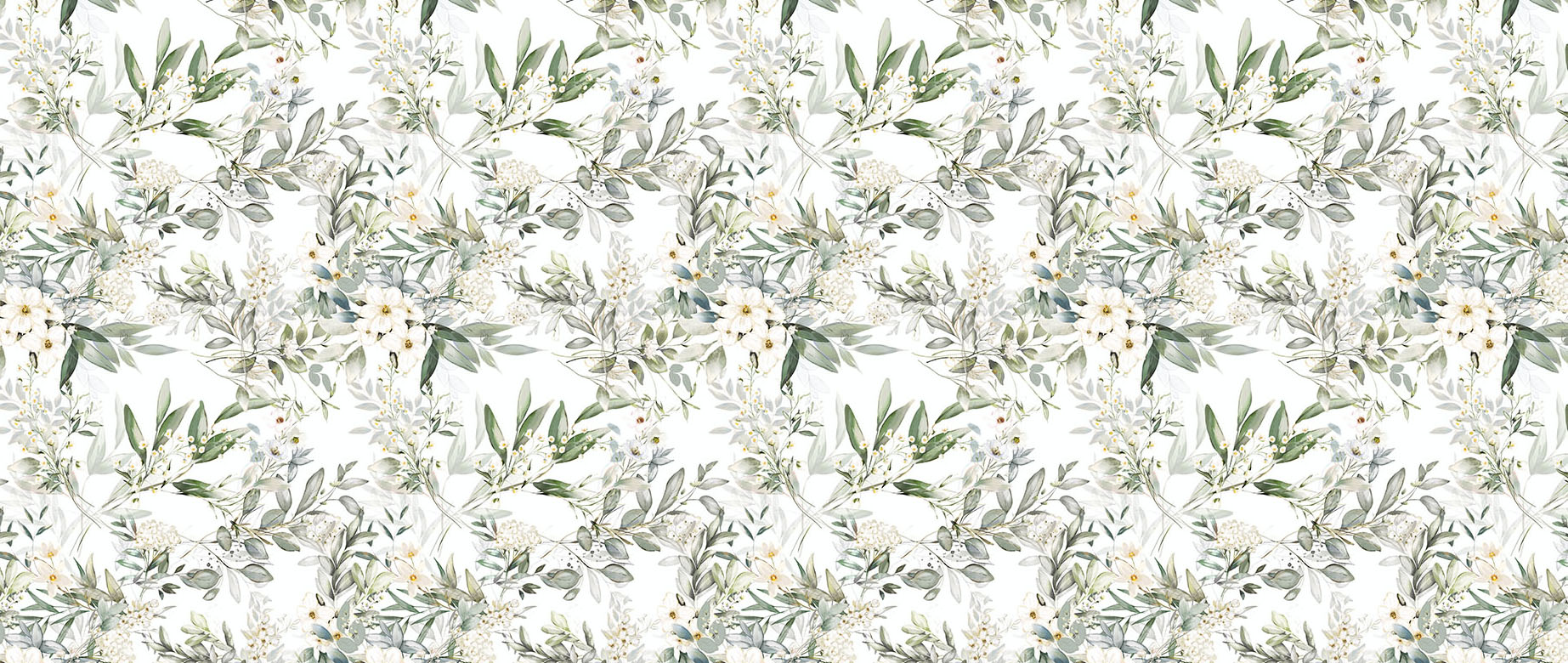 green-leaves-white-flowers-bunch-wallpaper-seamless-repeat-view