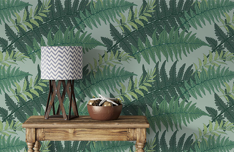fern-leaves-wallpaper-with-side-table