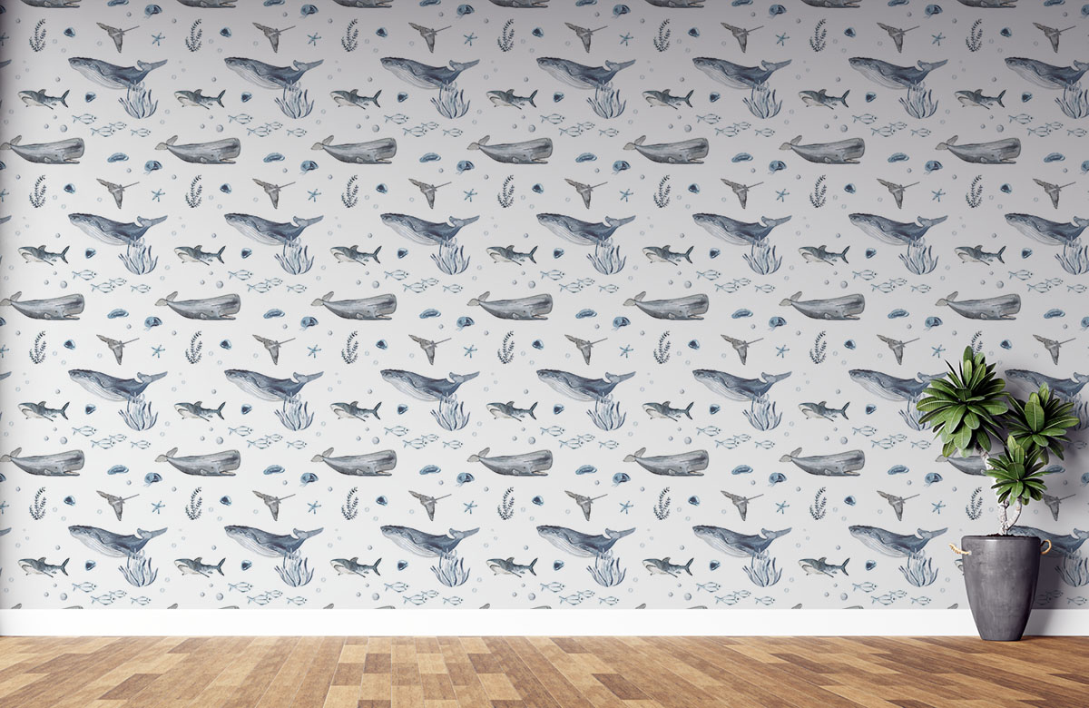 whales-in-ocean-watercolour-wallpaper-on-large-wall