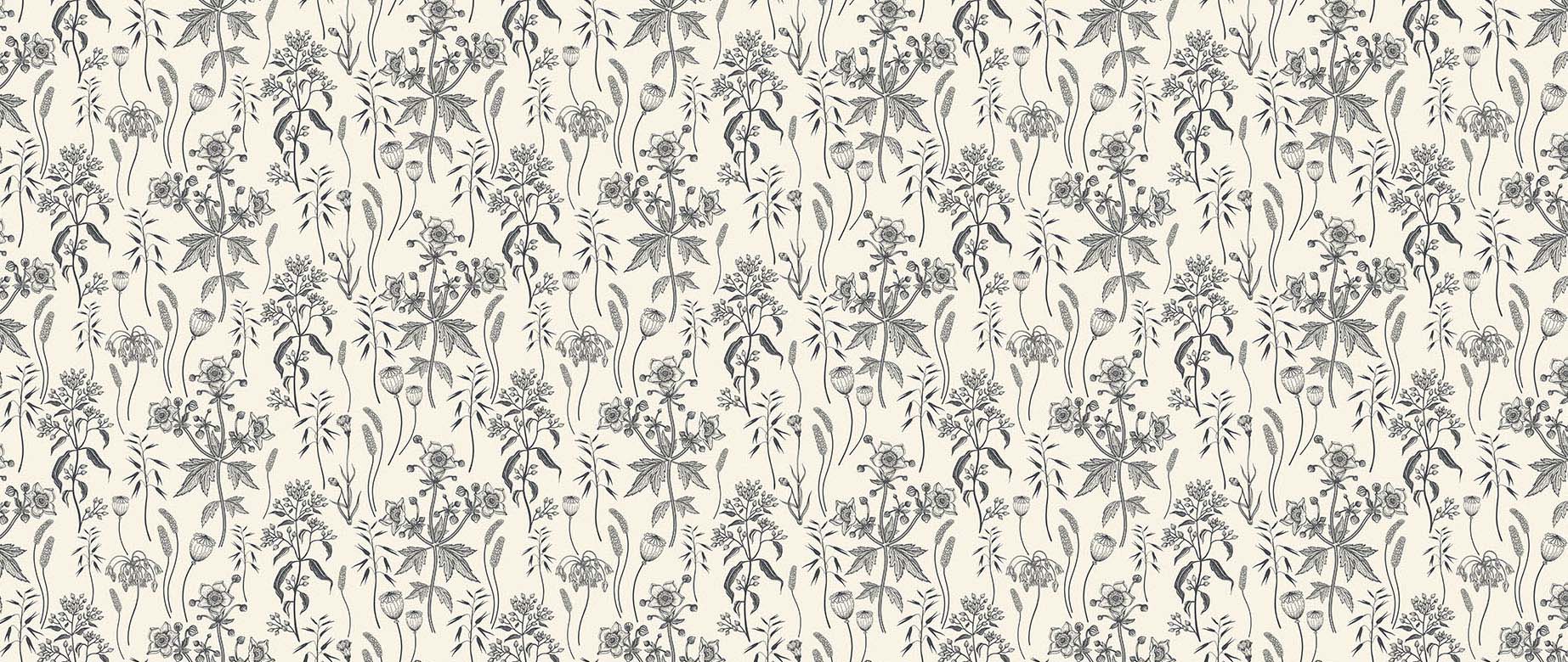 cream-floral-leaves-poppy-bud-sketch-wallpaper-view