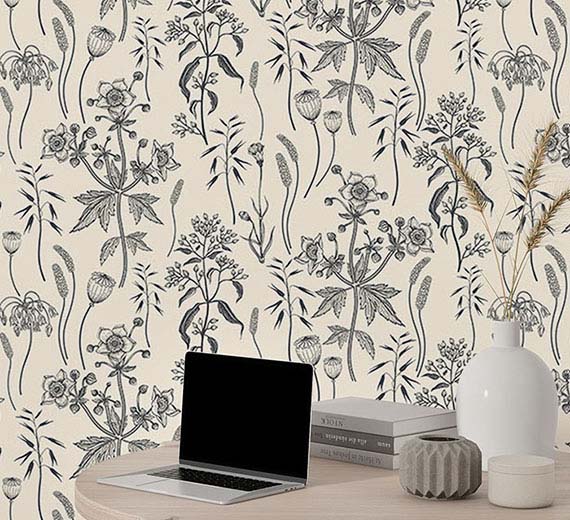 cream-floral-leaves-poppy-bud-sketch-wallpaper-thumb