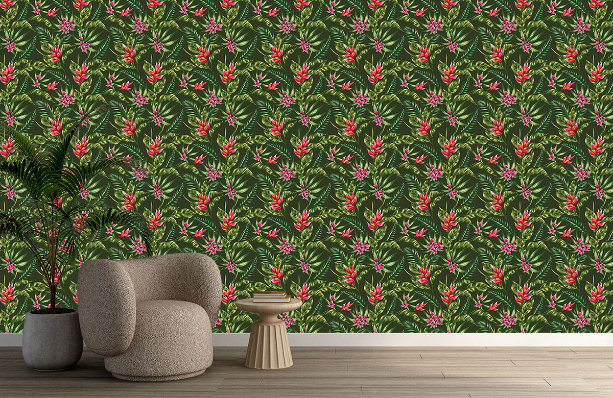 green-leaves-design-Seamless design repeat pattern wallpaper-with-chair