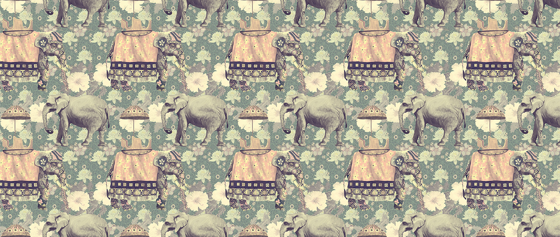 green-elephant-design-Seamless design repeat pattern wallpaper-in-wide-room