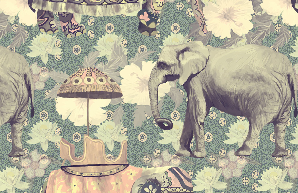 green-elephant-design-Seamless design repeat pattern wallpaper-roll