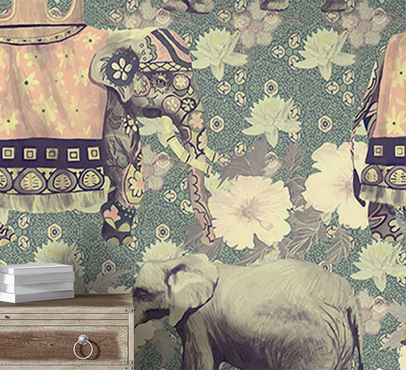 green-elephant-design-Seamless design repeat pattern wallpaper-thumb