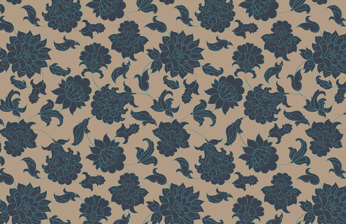 blue-floral-design-Singular design large mural-roll