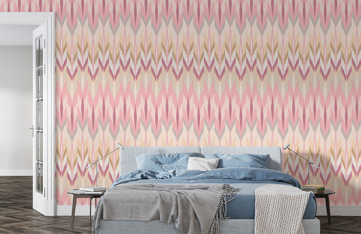 pastel-tall-ikat-pattern-wallpapers-in-front-of-bed