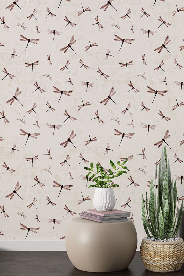 beige-animals-Seamless design repeat pattern wallpaper-with-side-table
