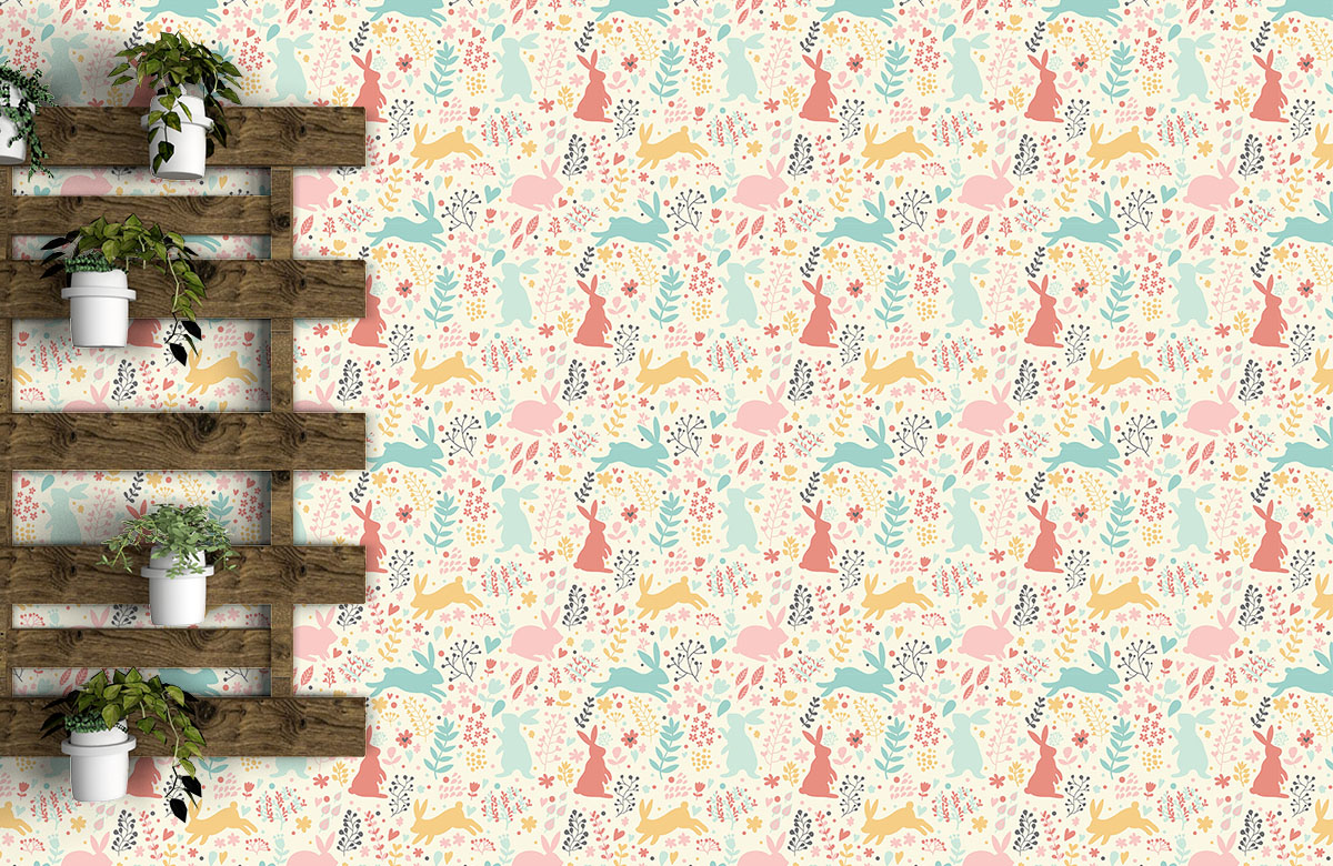 hopping-rabbit-and-leaves-wallpaper-on-large-wall