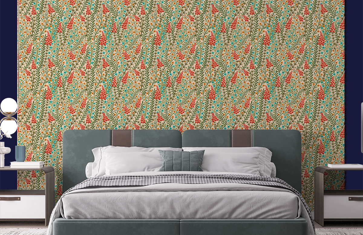 little-flowers-and-leaves-pattern-wallpapers-in-front-of-bed