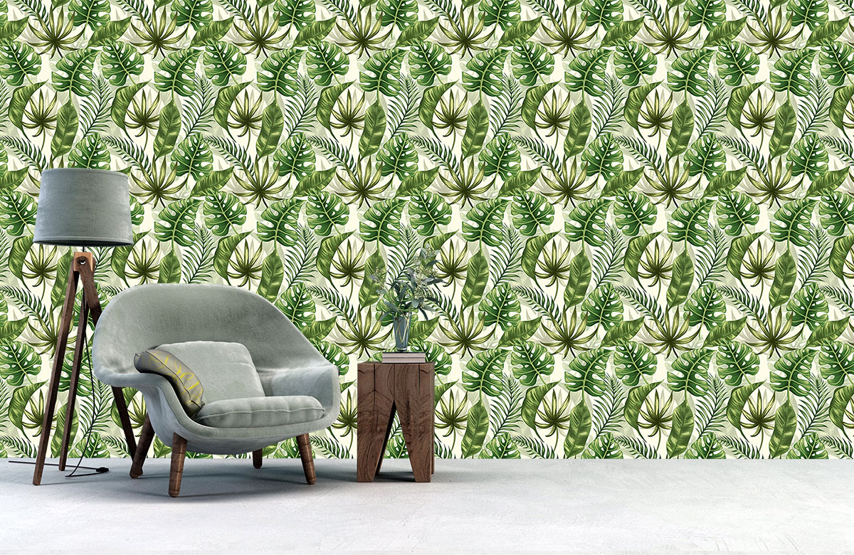 green-leaves-design-Seamless design repeat pattern wallpaper-with-chair