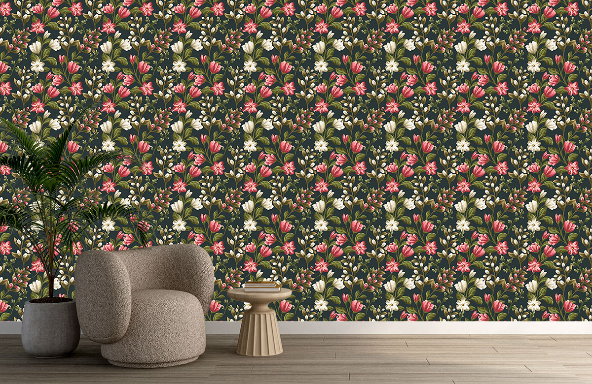 green-leaves-design-Seamless design repeat pattern wallpaper-with-chair