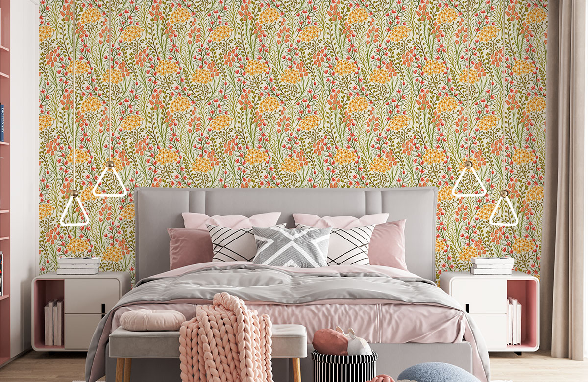 small-flowers-and-leaves-pattern-wallpapers-in-front-of-bed