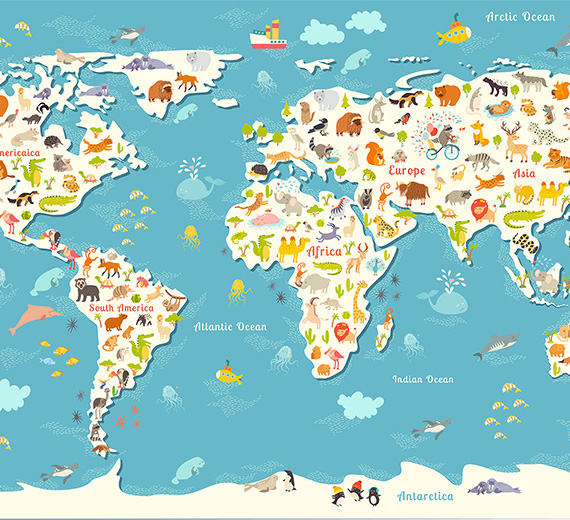 blue-world map-design-Singular design large mural-thumb