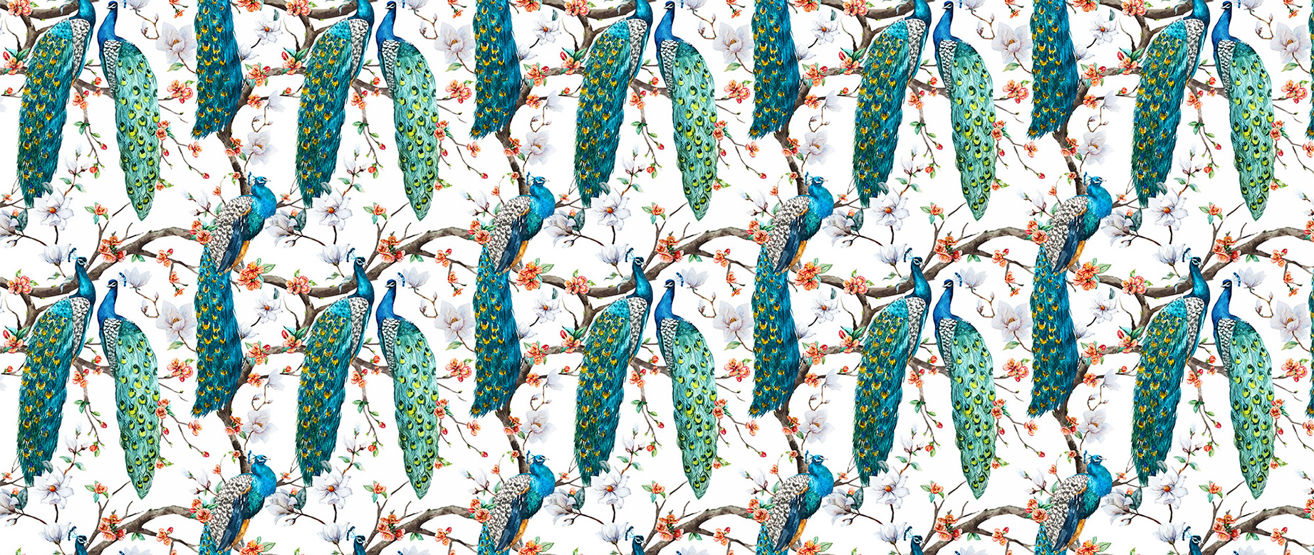 white-peacock-design-Seamless design repeat pattern wallpaper-in-wide-room