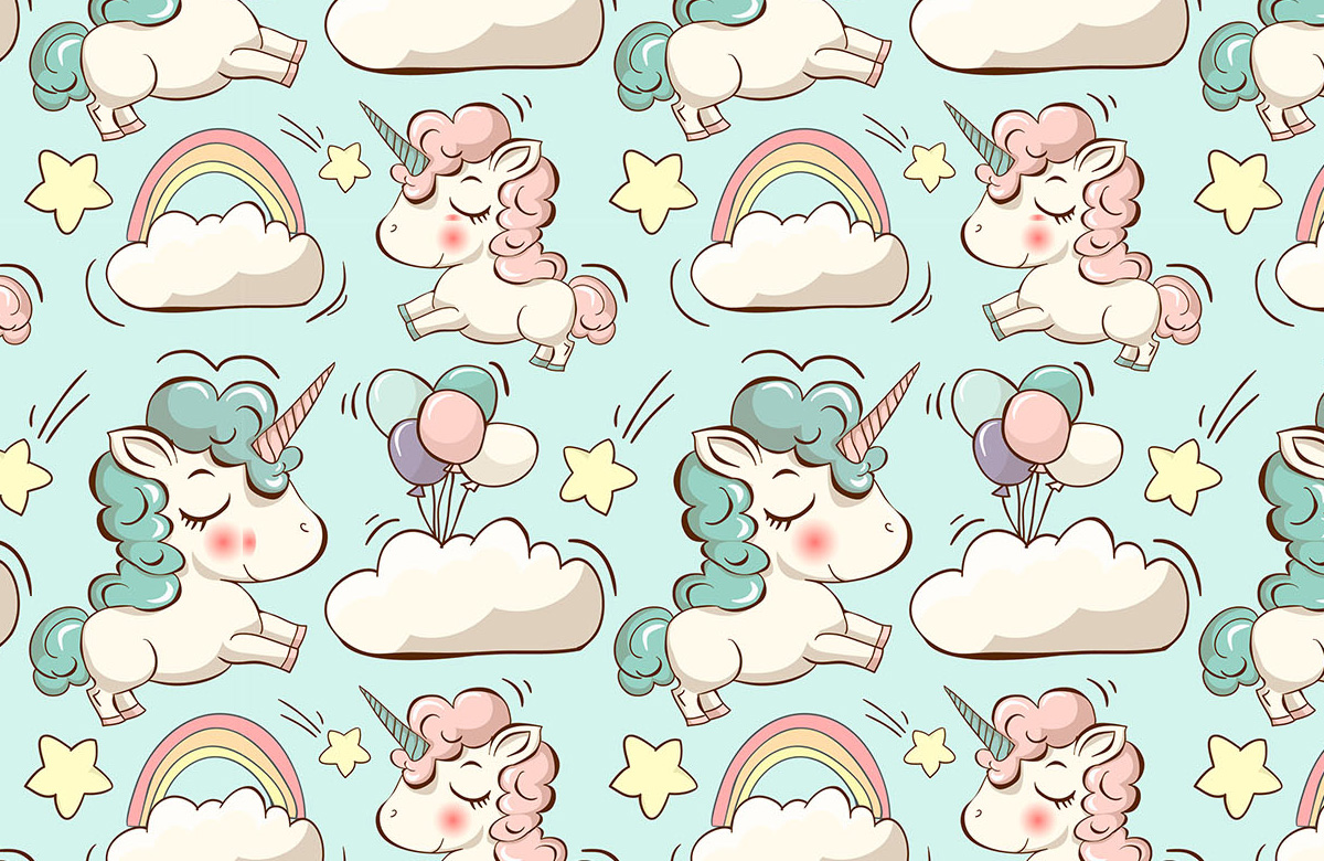 aqua-unicorn-design-Seamless design repeat pattern wallpaper-roll