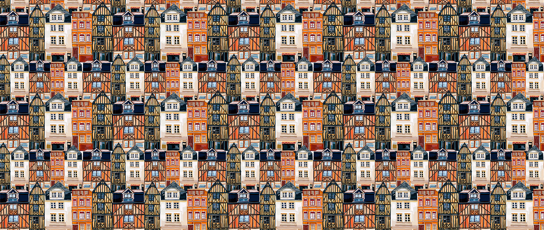 orange-house-design-Seamless design repeat pattern wallpaper-in-wide-room